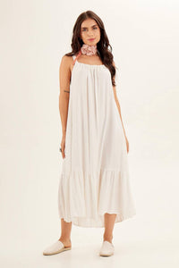 Yacamim Striped Off-White Loose Midi Dress with Straps