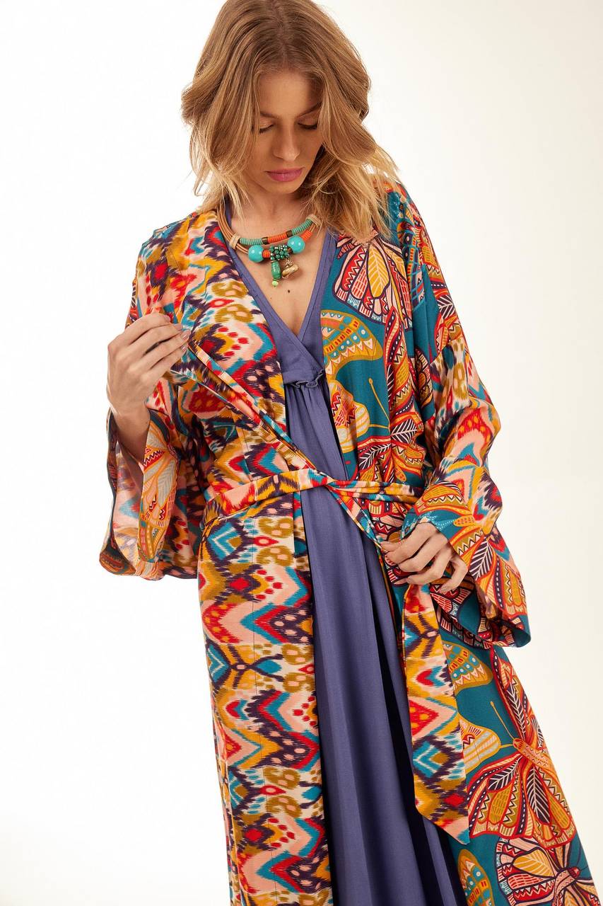 Yacamim Long Kimono Butterfly Print