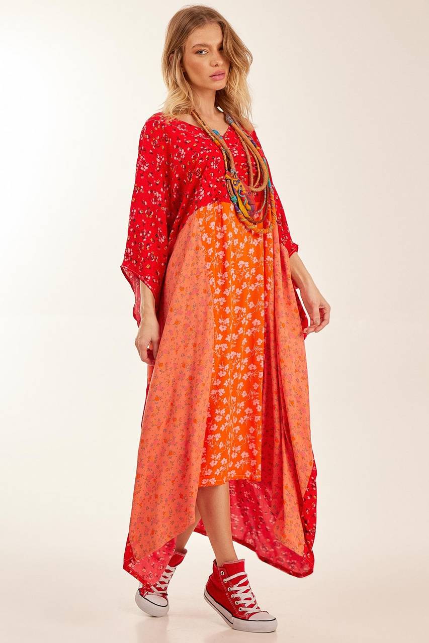 Yacamim Red Kaftan with Cutouts