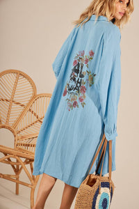 Blue Yacamim Loose Shirt with Print on the Back