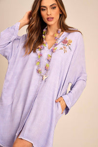 Yacamim Lilac Striped Oversized Shirt with Back Print