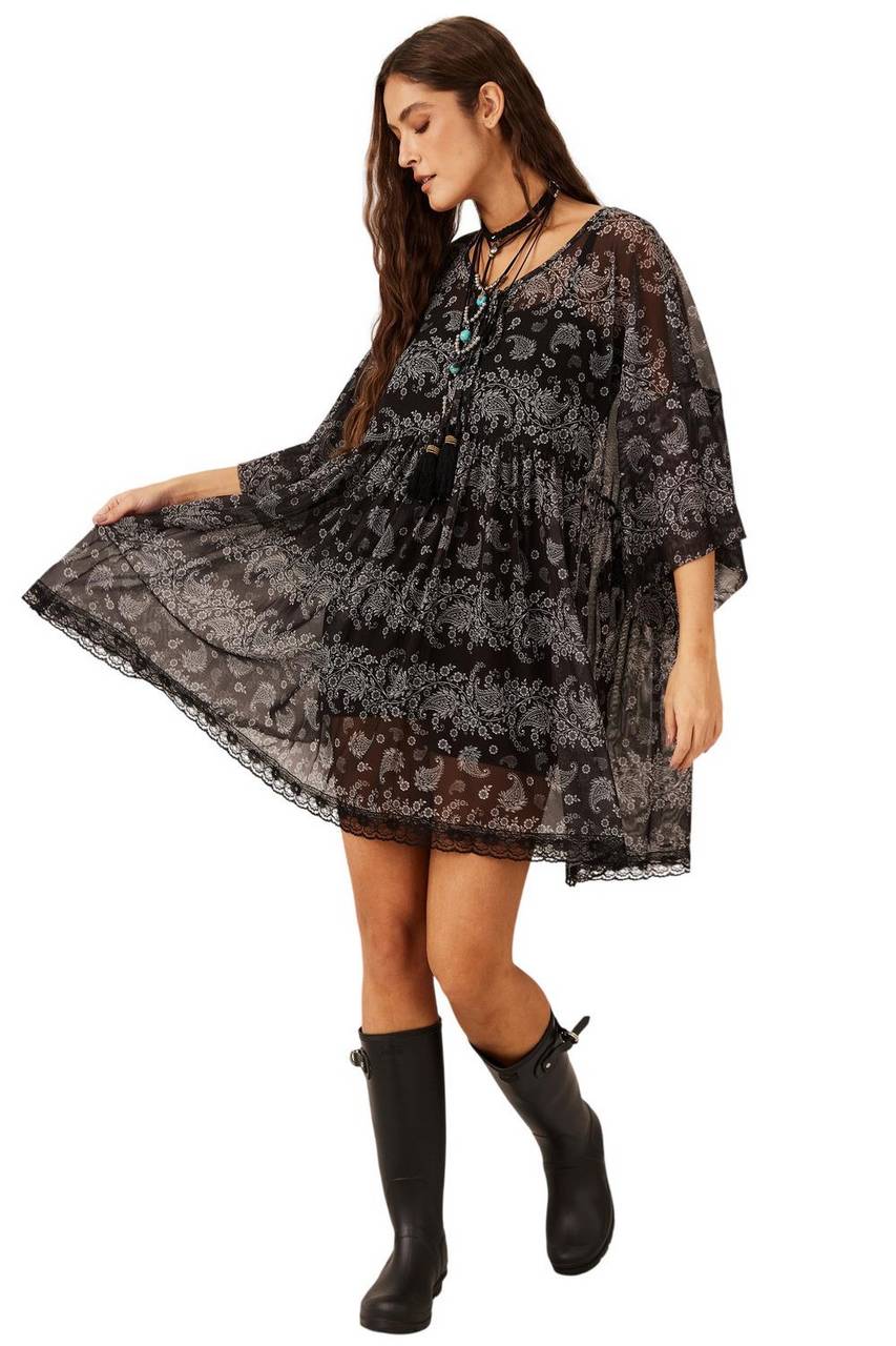 Yacamim D1 Black Paisley Tulle Tunic