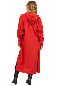 Yacamim Red Hooded Open Midi Sweatshirt