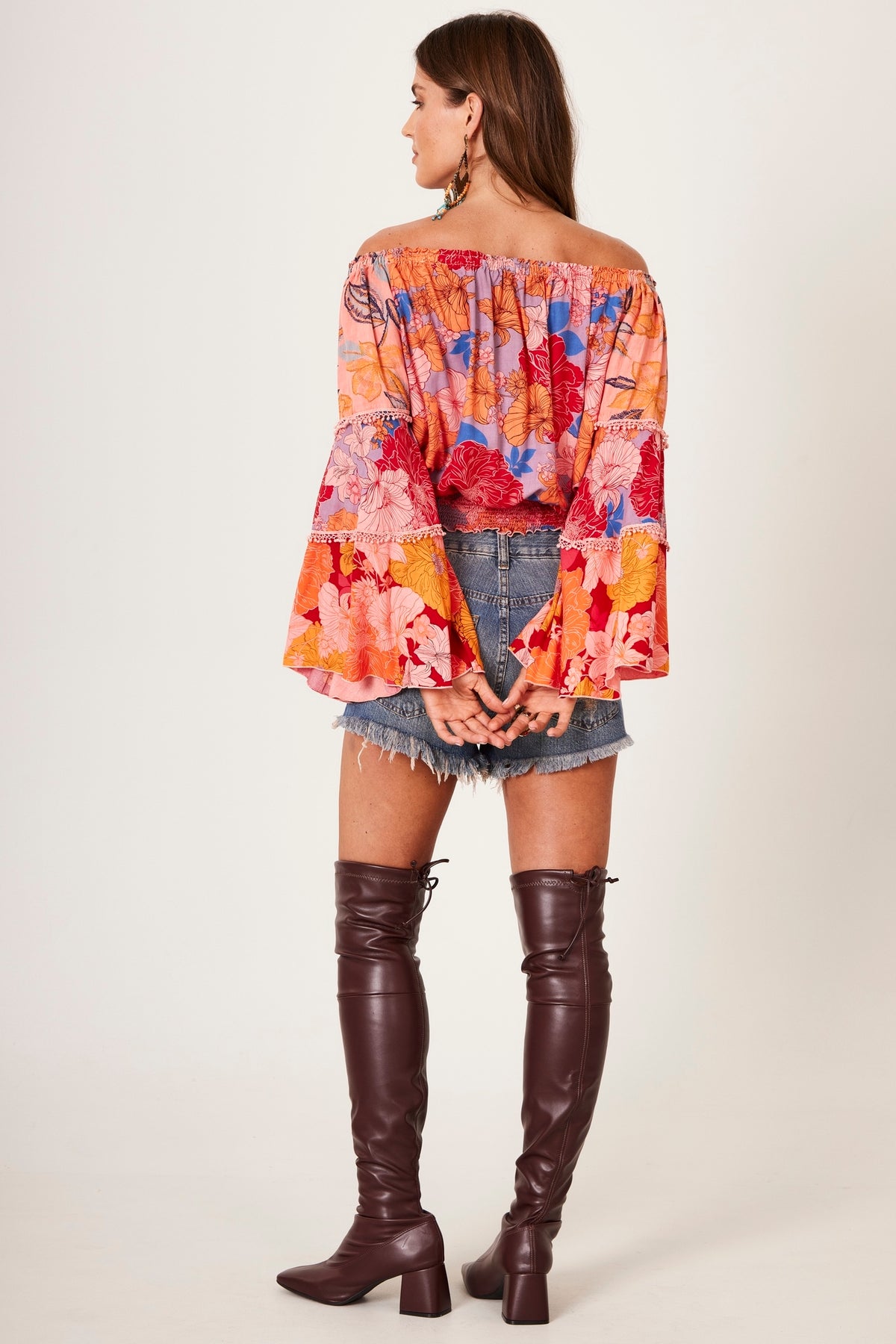Gypsy Blouse with Pink Patchwork Flare Sleeves Yacamim B8
