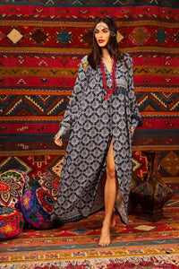 Yacamim Blue Printed Long Shirt with Puffy Long Sleeves