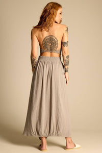 Yacamim Women's Green G5 Long Skirt with Elastic Waist