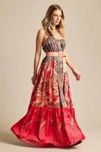 Yacamim D18 Grey and Pink Patchwork Long Dress with Adjustable Straps