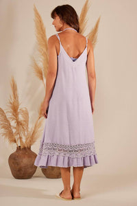 Lilac Yacamim D4 Midi Dress with Straps and Lace Hem