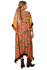 Yacamim J6 Loose Orange Printed Patchwork Kaftan