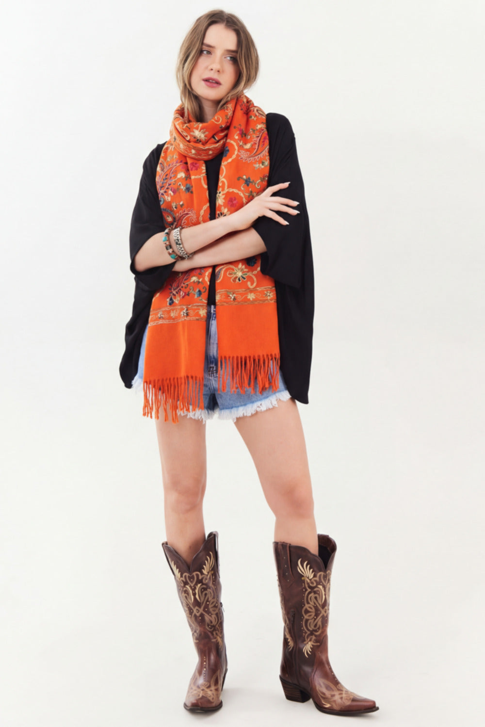 Orange Cashmere Scarf Yacamim #894