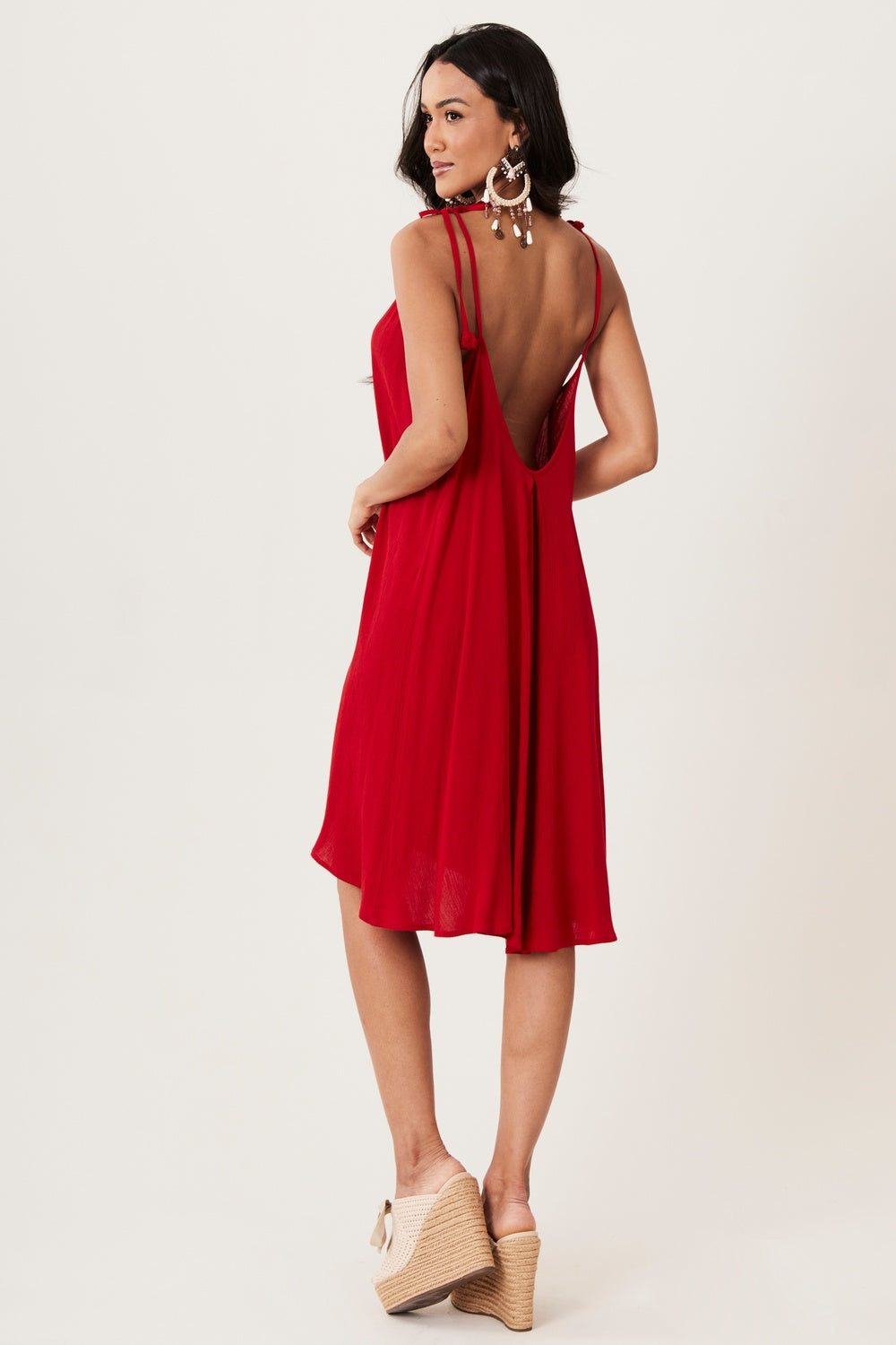 Yacamim Red Short Dress with Tie Straps E1