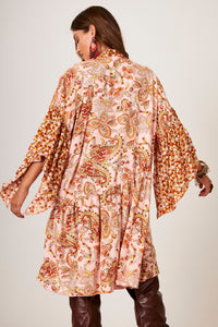Pink Crochet Patchwork Cashmere Print Short Dress Yacamim C16
