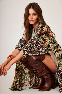 Yacamim K8 Green Patchwork Print Long Shirt Dress