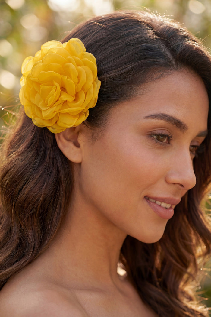 Yacamim Yellow Tulle Flower Hair Clip #862