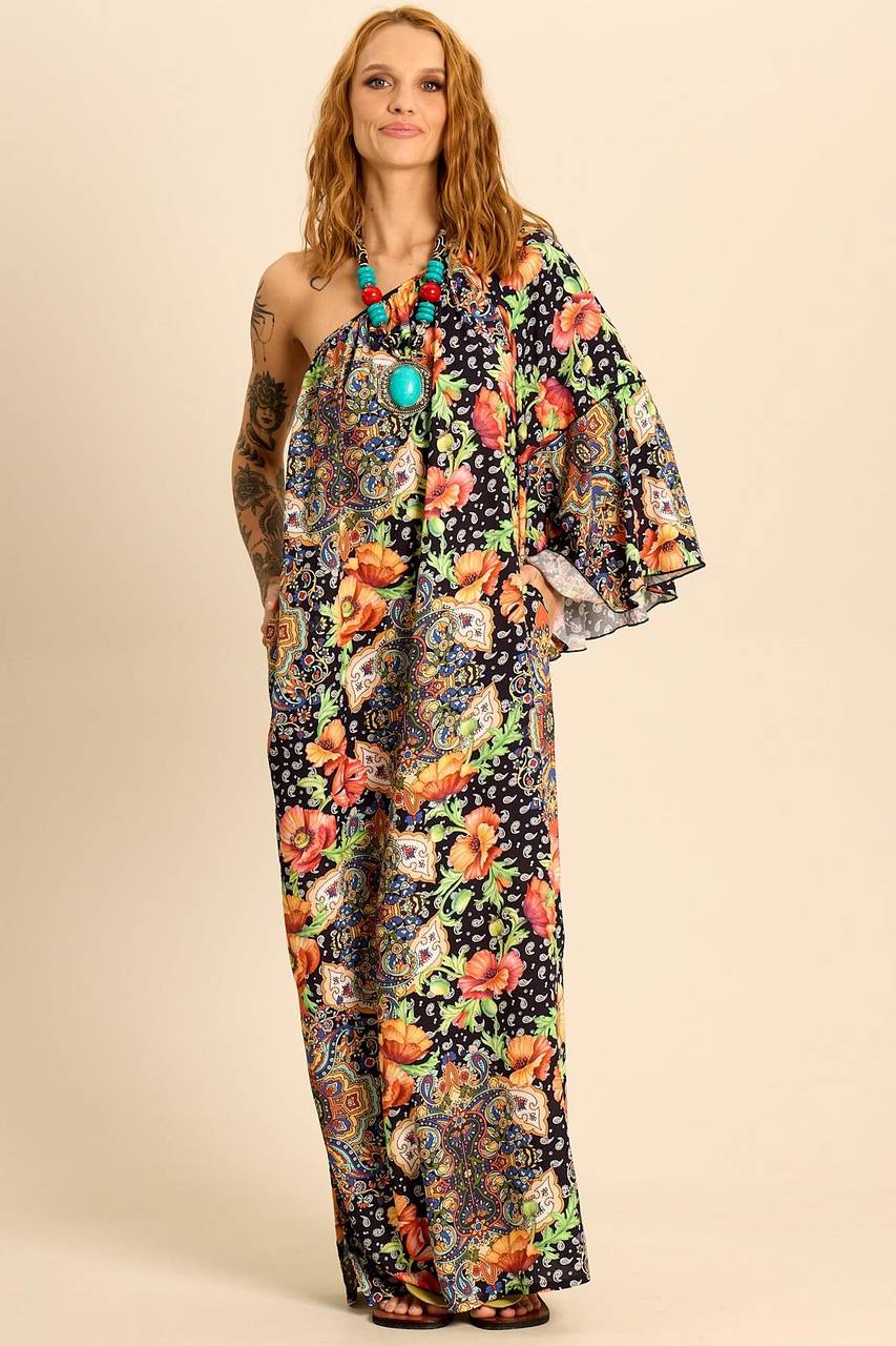 Yacamim C11 One-Shoulder Long Dress Paisley Print