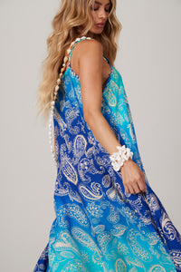 Q7 Pira Omomba'e and Yacamim Collection Blue A-line Midi Dress with Straps