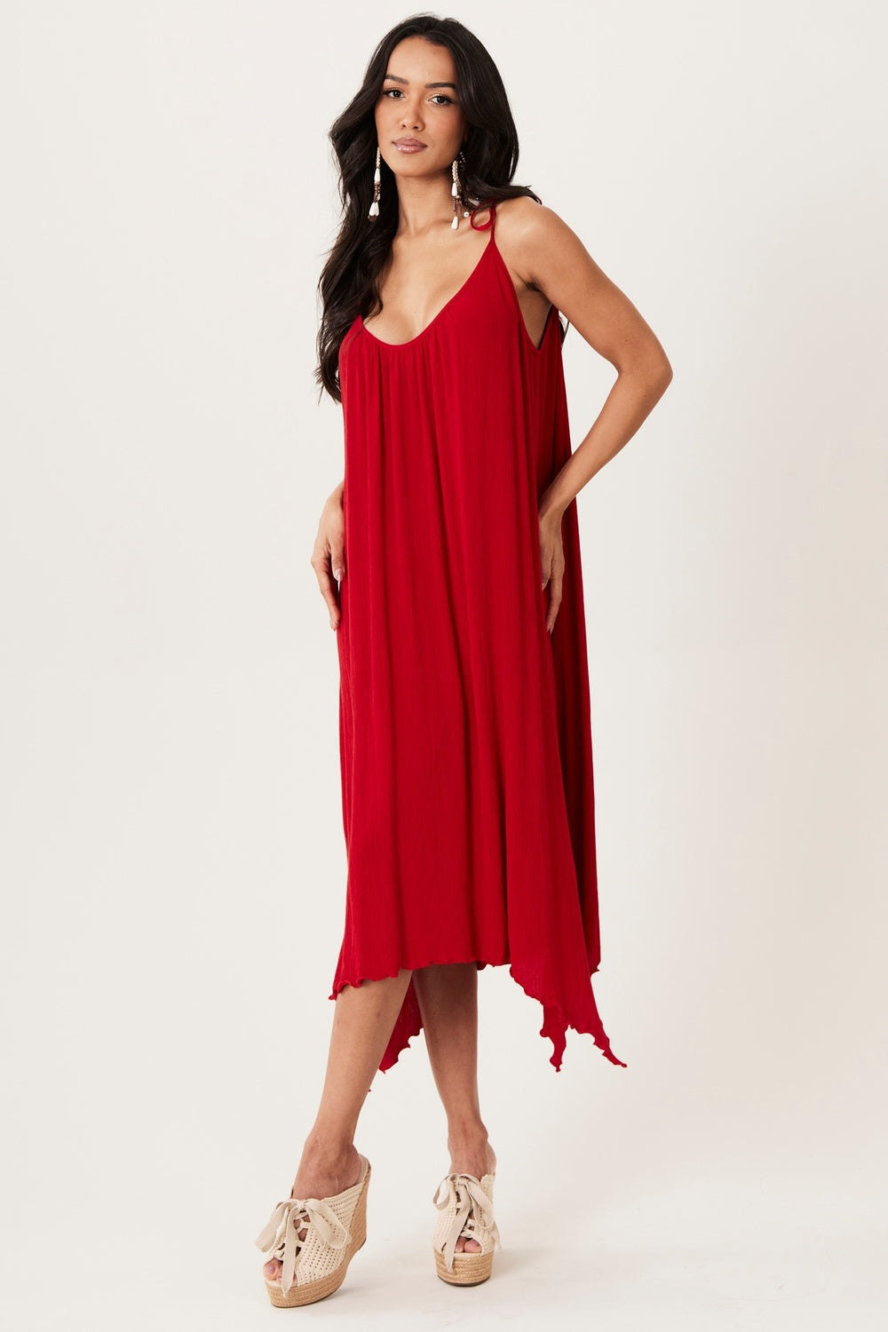 Yacamim Red Tie-Strap Midi Dress C20