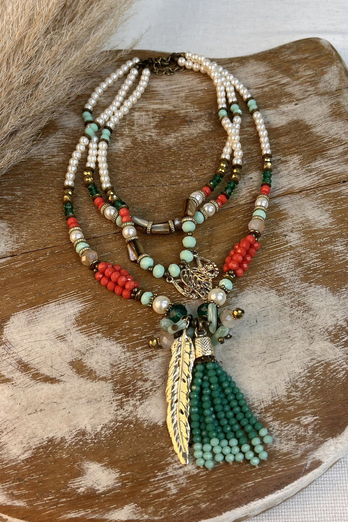 Yacamim Beaded Necklace with Mixed Charms #291