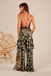 Dark Green High-Waisted Patchwork Palazzo Pants Yacamim