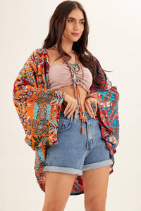 Yacamim Short Kimono with Long Sleeves and Print