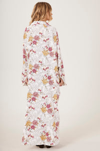 Chemise Longo Amplo Off White Estampa Floral Yacamim N2
