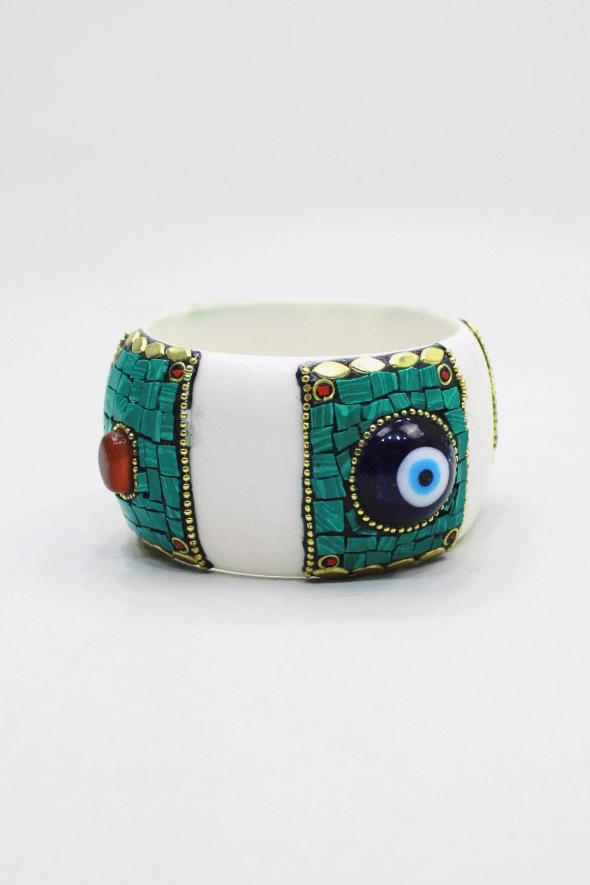 Pulseira Bracelete Largo De Cerâmica Com Pedras Yacamim #444