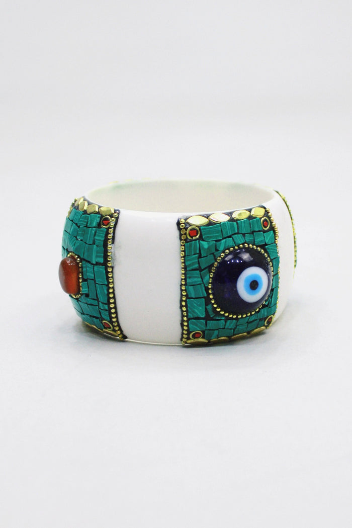 Pulseira Bracelete Largo De Cerâmica Com Pedras Yacamim #444