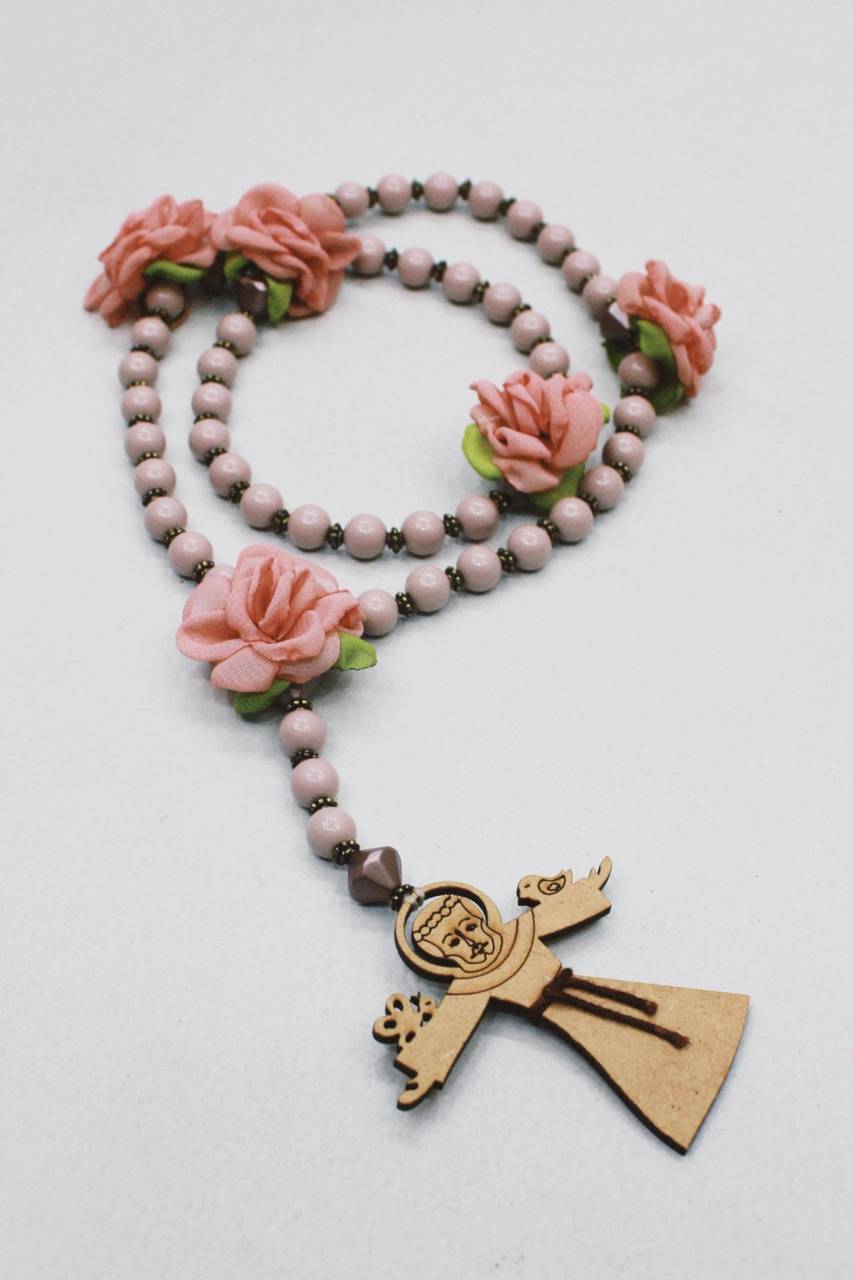 Rosary Necklace Saint Francis of Assisi Light Pink Yacamim #501
