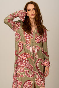 Yacamim D13 Green Paisley Print Long Dress