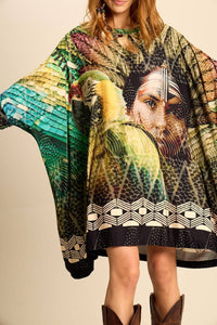 Yacamim B11 Wide Tunic with 3/8 Sleeves - Green Indigenous Print