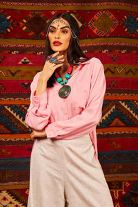 Yacamim Light Pink Short Wide Chemise with Long Sleeves