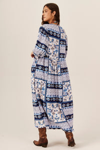 Yacamim C8 Geometric Blue and White Midi Dress