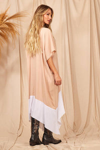 Yacamim Beige Patchwork Midi Dress with Pockets