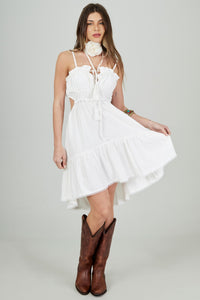 Yacamim C25 Off-White Viscose Linen Short Dress