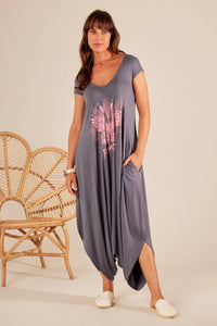 Yacamim Pink Exclusive Print Short-Sleeve Harem Jumpsuit