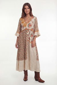 Yacamim C28 Printed Beige Ruffle Dress