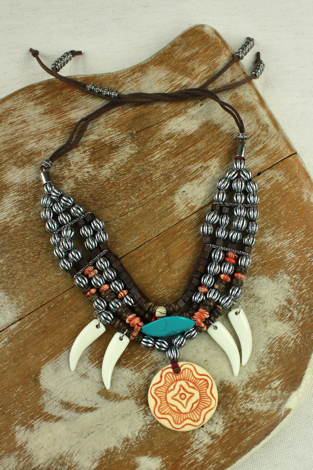 Handmade Metal Necklace with Yacamim Mandala Pendant #339