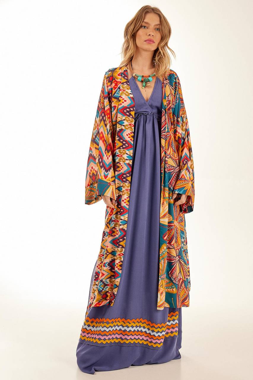 Yacamim Long Kimono Butterfly Print