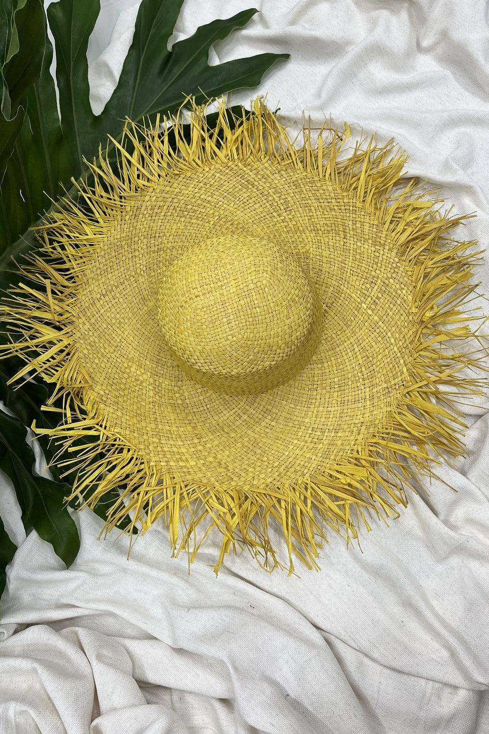 Yacamim Large Frayed Yellow Straw Hat #98