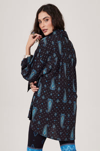 Yacamim A16 Navy Blue Cashmere Oversized Long-Sleeve Shirt