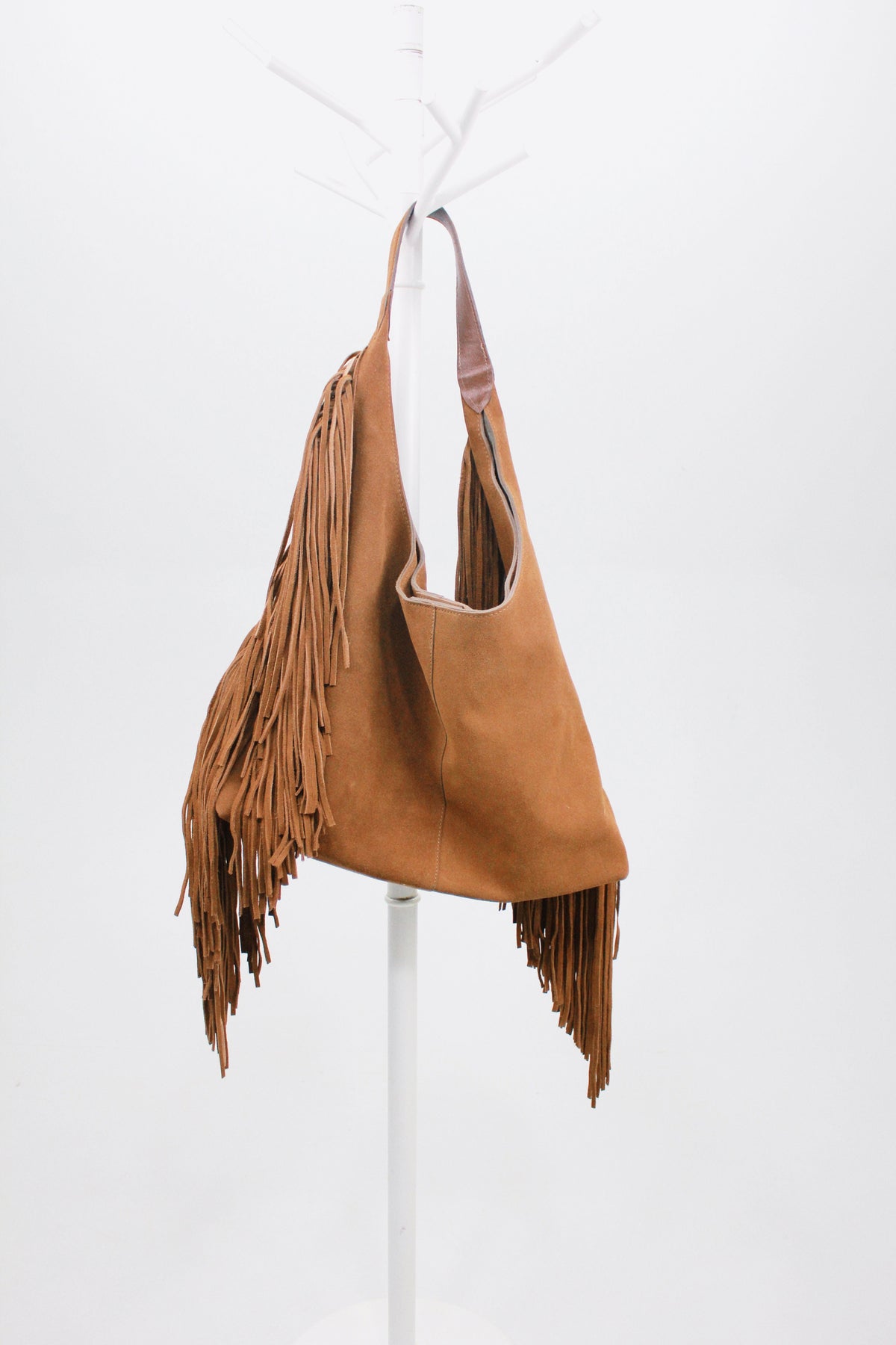 Light Brown Leather Maxi Fringe Bag Yacamim #529