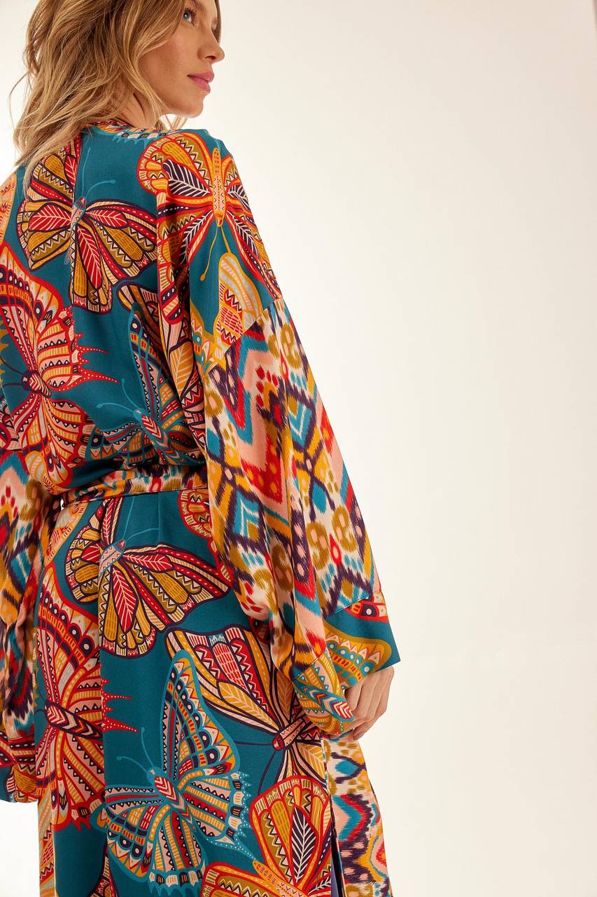 Yacamim Long Kimono Butterfly Print