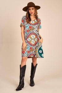 Yacamim Short Printed Knit Basic Dress