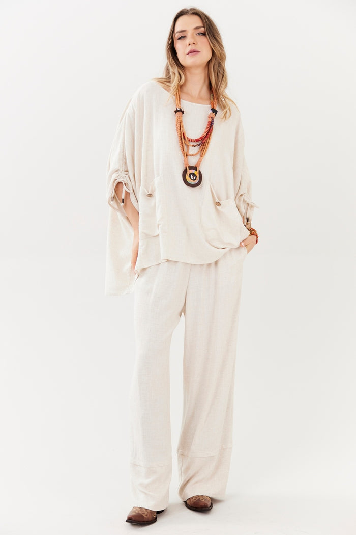 Yacamim Beige Viscose Linen Trousers A21