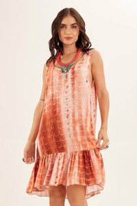 Yacamim D2 Brown Tie-Dye Digital Print Sleeveless Mini Dress