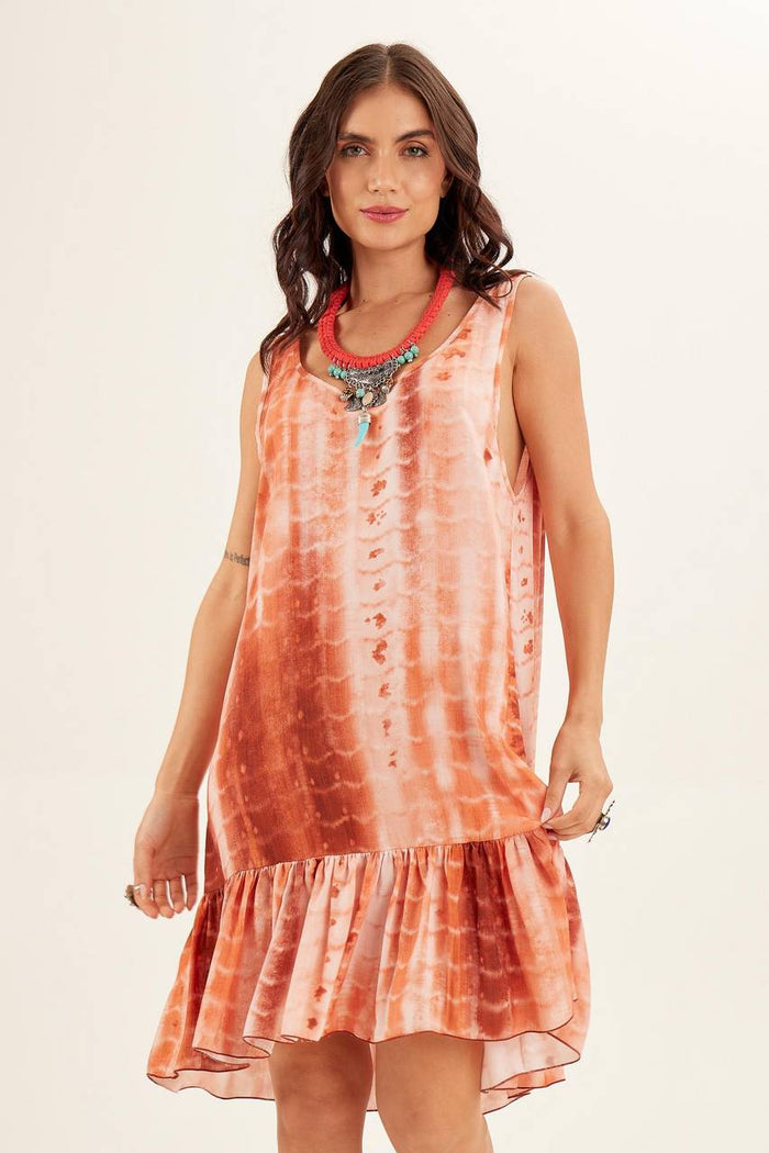 Yacamim D2 Brown Tie-Dye Digital Print Sleeveless Mini Dress