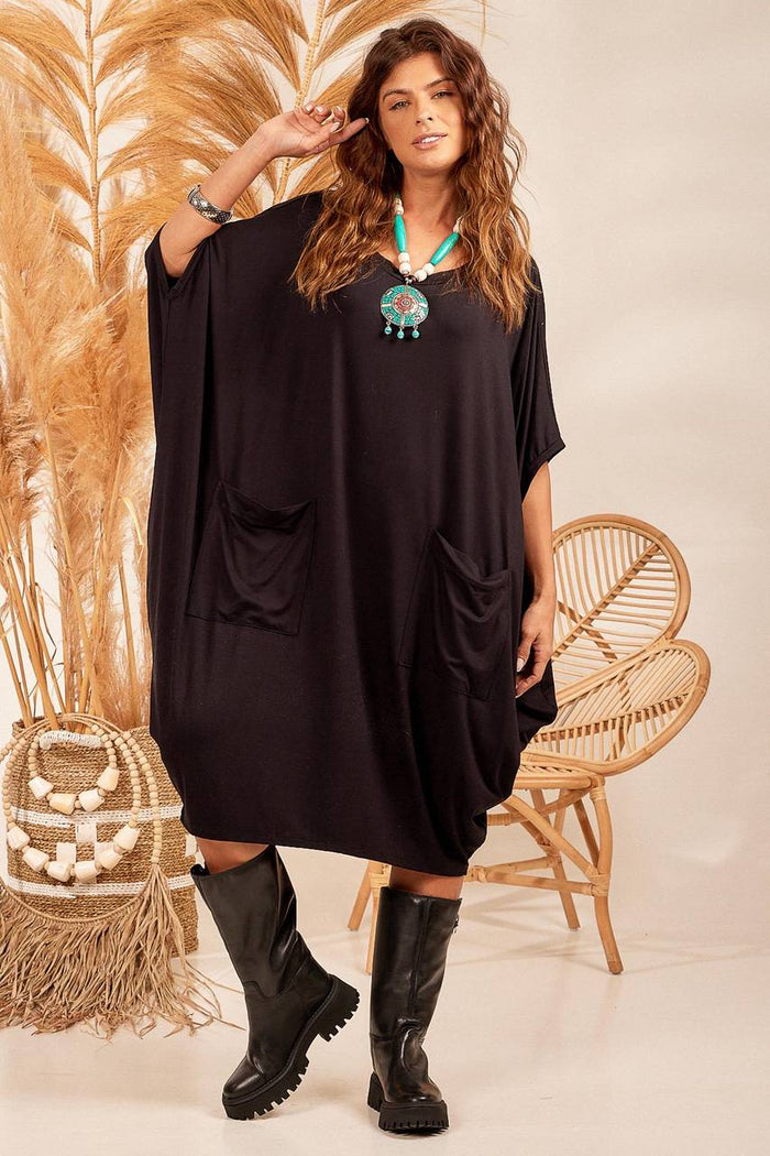 Yacamim Black Wide Jacket with Large Pocket B16