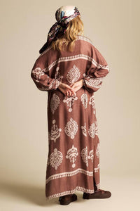 Yacamim Printed Brown 3/8 Sleeve Long Shirt