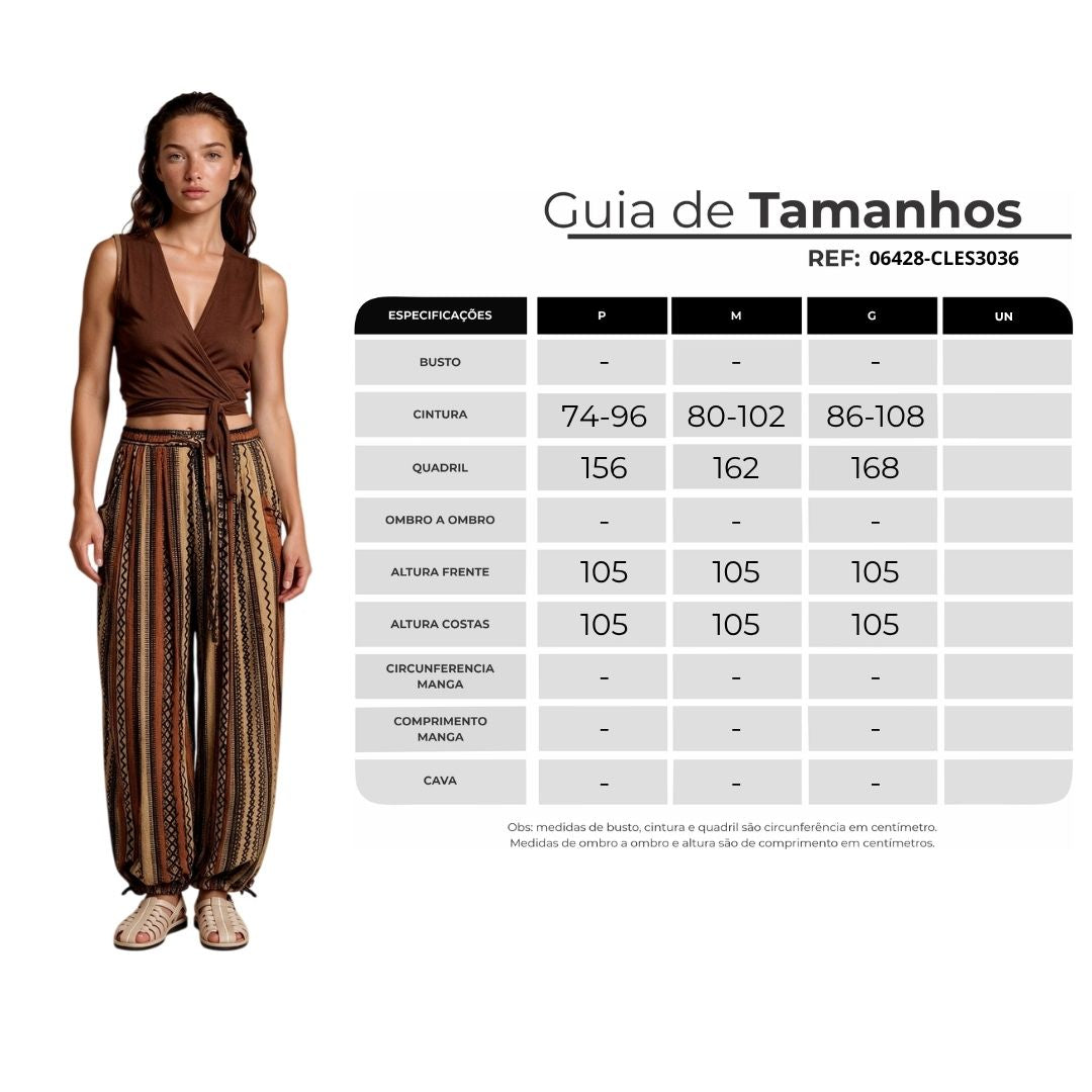 Calça Com Cordão Marrom Estampada Coleção Peru Yacamim K11
