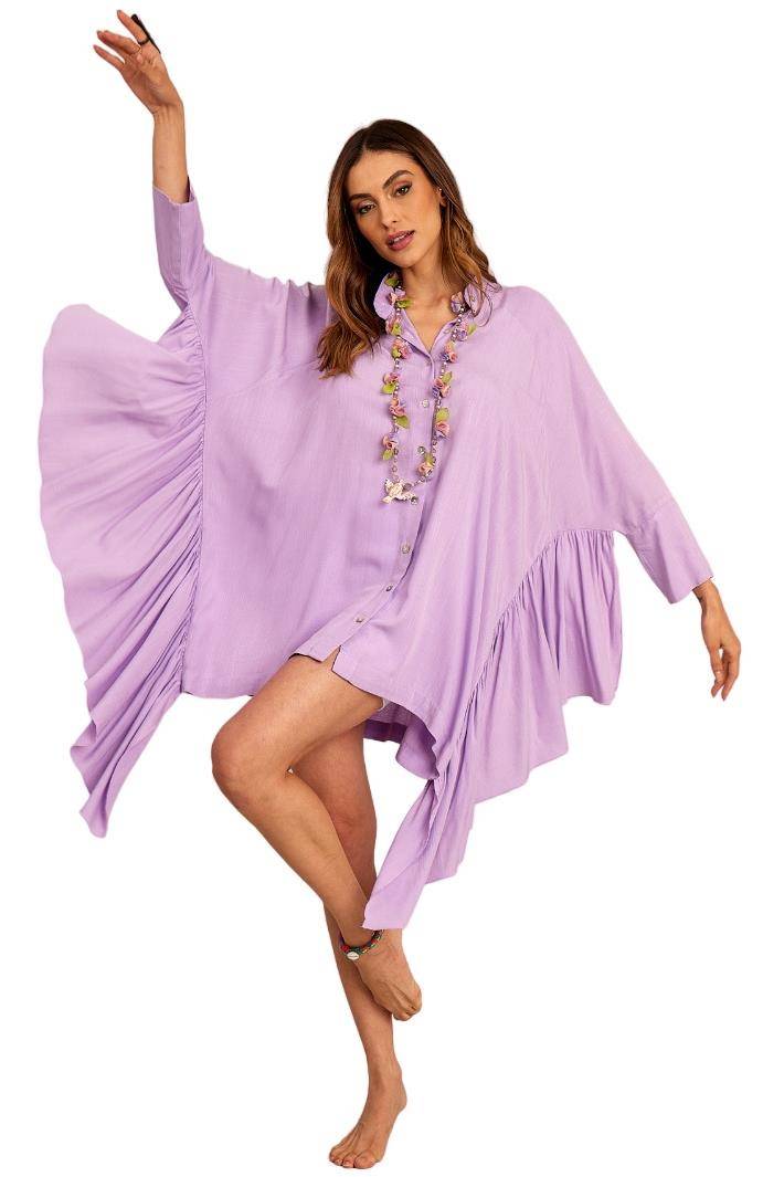 Yacamim B3 Lilac Ruffled Side Wide Shirt